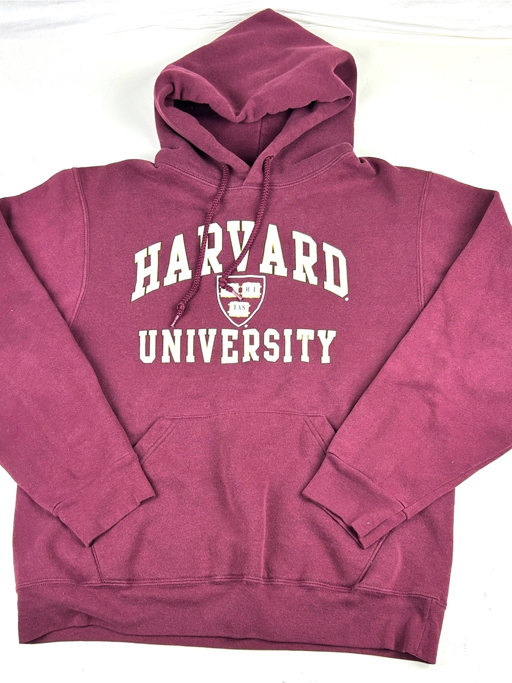 Harvard University Hoodie Sweatshirt Mens Medium Burgundy Fleece Hooded VTG USA